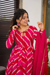 PINK RED COLOURED  WOMEN'S MUSLIN EMBROIDERED  KURTA WITH PANT DUPATTA SET